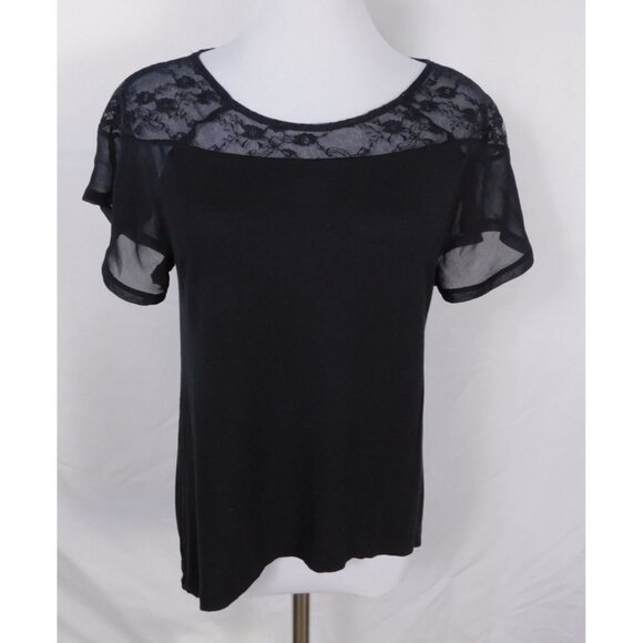 Ecoté Tops - Black Lace Yoke Sheer Sleeve Top By Ecoté Size S